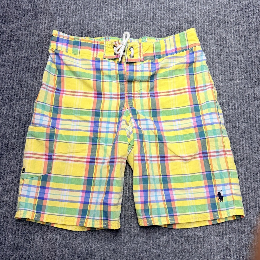 Polo Ralph Lauren Swim Shorts Boys M 10-12 Multi Plaid Drawstring Mesh Lined